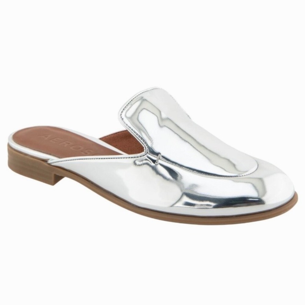 Aerosoles Wilda Silver Metallic Mule Loafers Shiny Slip On Backless Flats 7.5M